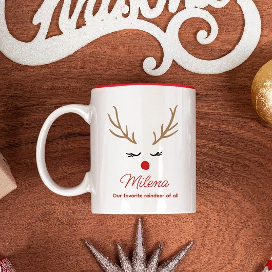 Niedlicher Individuelle Name Reindeer Weihnachten Zweifarbige Tasse