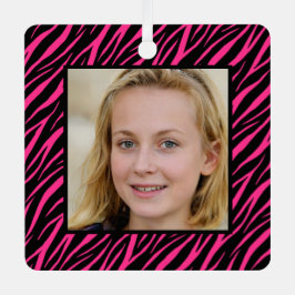 Niedlicher Individuelle Name und Foto Rosa Zebra W Ornament Aus Metall