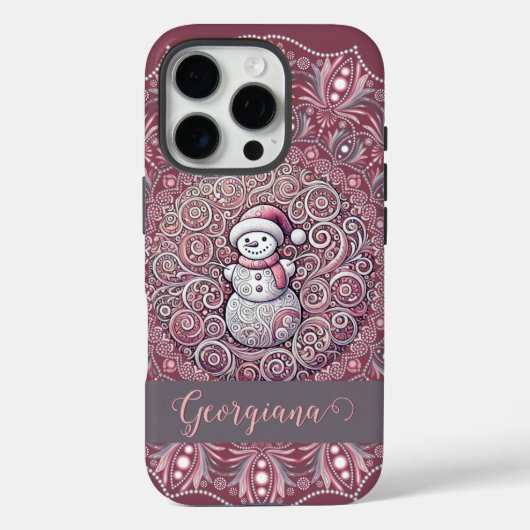 Niedlicher Individuelle Name Whimsical Pink Snowma Case-Mate iPhone Hülle (Rückseite)