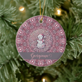 Niedlicher Individuelle Name Whimsical Pink Snowma Keramik Ornament