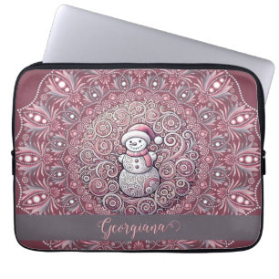 Niedlicher Individuelle Name Whimsical Pink Snowma Laptopschutzhülle