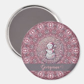 Niedlicher Individuelle Name Whimsical Pink Snowma Magnet (Vorderseite/Rückseite)
