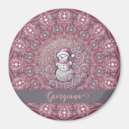 Niedlicher Individuelle Name Whimsical Pink Snowma Magnet