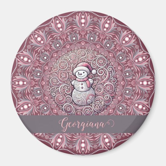 Niedlicher Individuelle Name Whimsical Pink Snowma Magnet (Vorne)