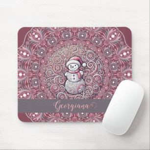 Niedlicher Individuelle Name Whimsical Pink Snowma Mousepad