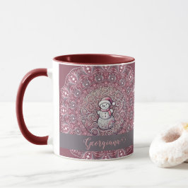 Niedlicher Individuelle Name Whimsical Pink Snowma Tasse