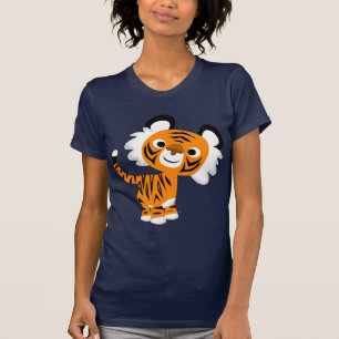 Niedlicher inquisitiver Cartoon Tiger Women T - Sh T-Shirt