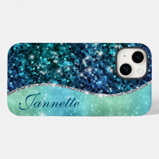 Niedlicher Iridescent Türkise Mermaid Imitate Glit Case-Mate iPhone Hülle (Rückseite (Horizontal))