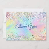 Niedlicher irisierender Einhorn-Imitat Glitzer Dankeskarte (Vorderseite)