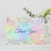 Niedlicher irisierender Einhorn-Imitat Glitzer Dankeskarte (Stehend Vorderseite)