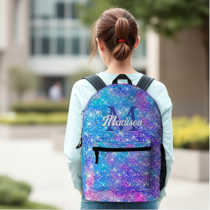 Niedlicher irisierender, unicorblau lila Glitzer Bedruckter Rucksack
