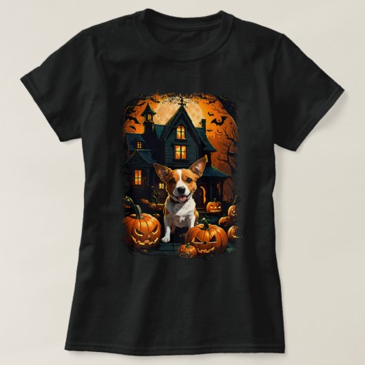 Niedlicher Jack Russell A Spooky Spuk House Vollmo T-Shirt (Design vorne)