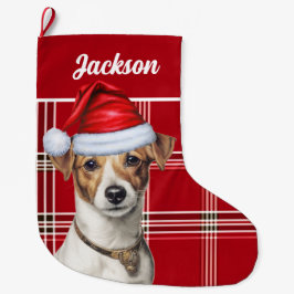 Niedlicher Jack Russell Dog Red Kariert Personalis Großer Weihnachtsstrumpf