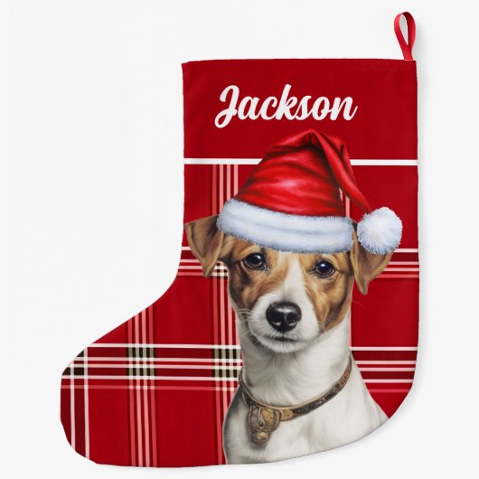 Niedlicher Jack Russell Dog Red Kariert Personalis Großer Weihnachtsstrumpf (Rückseite)