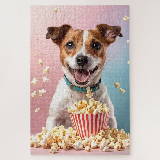 Niedlicher Jack Russell Terrier mit Popcorn Puzzle (Vertikal)