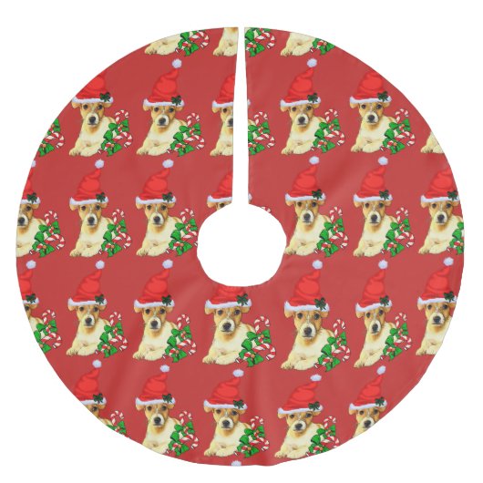 Niedlicher Jack Russell Terrier Weihnachten Polyester Weihnachtsbaumdecke (Vorderseite)