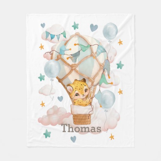 Niedlicher Jaguarcube in einem Heißluftballon Fleecedecke (Vorderseite)