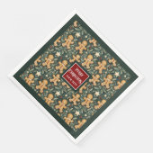 Niedlicher Jahrgang Weihnachtskuchen Mann tief grü Serviette (Ecke)