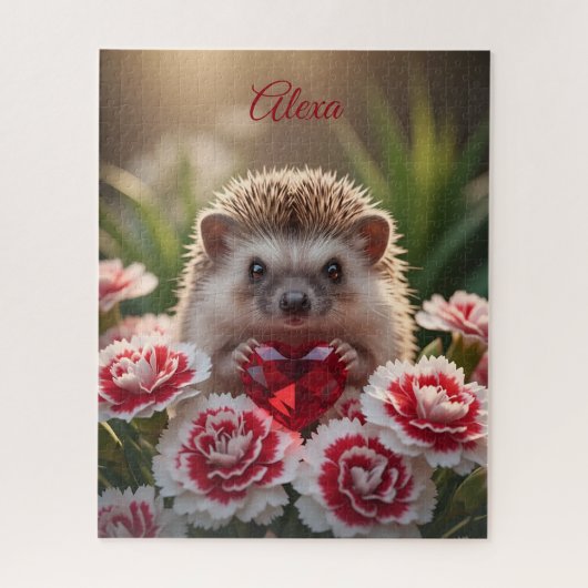 Niedlicher Januar-Igel mit Granatherz Puzzle (Vertikal)