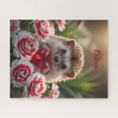 Niedlicher Januar-Igel mit Granatherz Puzzle (Horizontal)