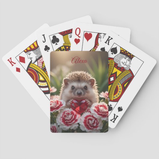 Niedlicher Januar-Igel mit Granatherz Spielkarten (Rückseite)