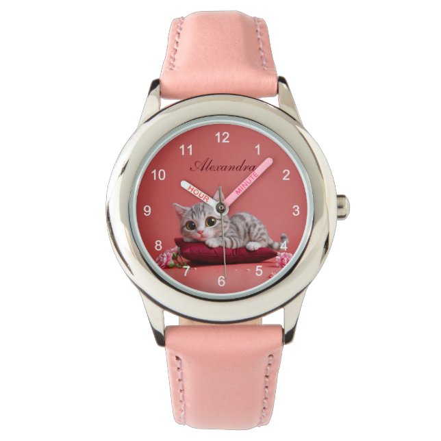 Niedlicher Januar Katze mit Nelken Armbanduhr (Vorderseite)