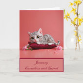 Niedlicher Januar Katze mit Nelken Karte (Gelbe Blume)