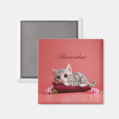 Niedlicher Januar Katze mit Nelken Magnet (Vorderseite/Rückseite)