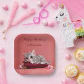 Niedlicher Januar Katze mit Nelken Pappteller (Party)