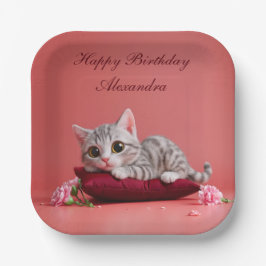 Niedlicher Januar Katze mit Nelken Pappteller