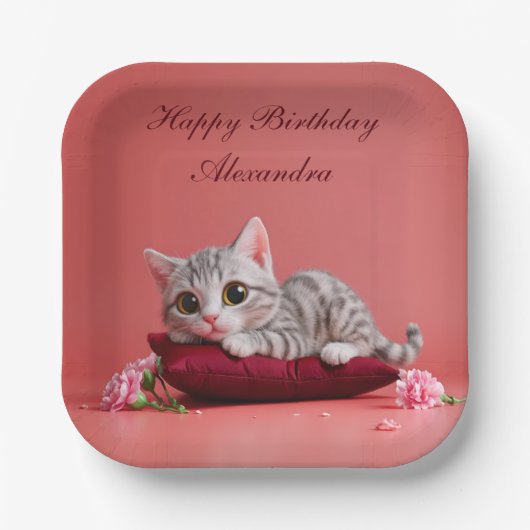 Niedlicher Januar Katze mit Nelken Pappteller (Vorderseite)