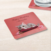 Niedlicher Januar Katze mit Nelken Rechteckiger Pappuntersetzer (angewinkelt)