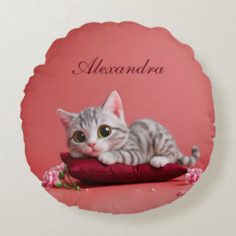 Niedlicher Januar Katze mit Nelken Rundes Kissen