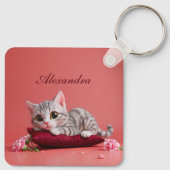 Niedlicher Januar Katze mit Nelken Schlüsselanhänger (Rückseite)