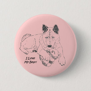 Niedlicher Japaner Akita mit rosa Teddybärnkunst Button