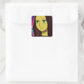 Niedlicher japanischer Cartoon Comic Style Mona Li Quadratischer Aufkleber (Tasche)