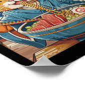 Niedlicher japanischer Ramen Kat The Great Wave Poster (Ecke)