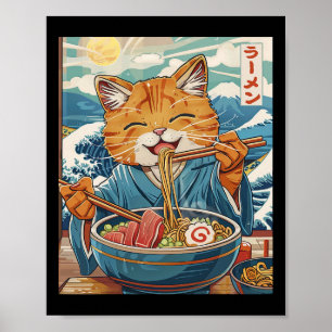 Niedlicher japanischer Ramen Kat The Great Wave Poster