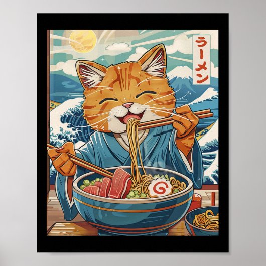 Niedlicher japanischer Ramen Kat The Great Wave Poster (Vorne)