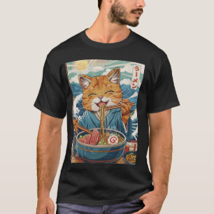 Niedlicher japanischer Ramen Kat The Great Wave T-Shirt