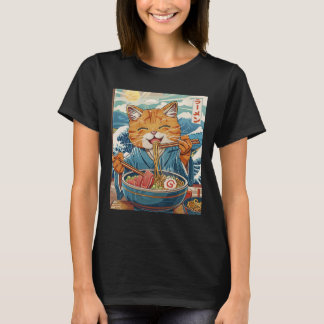 Niedlicher japanischer Ramen Kat The Great Wave T-Shirt