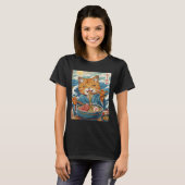Niedlicher japanischer Ramen Kat The Great Wave T-Shirt (Vorne ganz)