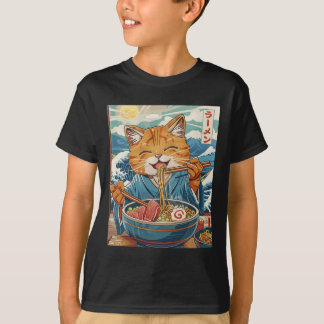 Niedlicher japanischer Ramen Kat The Great Wave T-Shirt