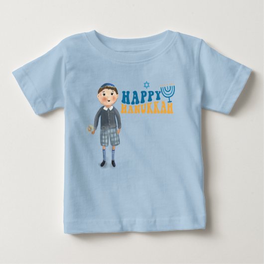 Niedlicher jüdischer Junge Happy Hanukkah Baby T-shirt (Vorderseite)