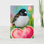 Niedlicher Junco Bird Valentine Feiertagskarte (Vorderseite)