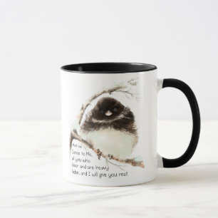 Niedlicher Junco-Vogel, Scripture, Matt-11:28, Tasse