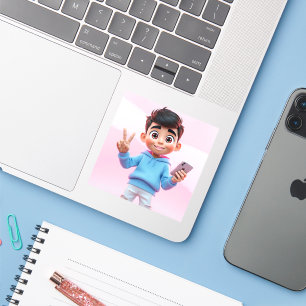 Niedlicher Junge 3d Vinyl Sticker nach Maß geschni