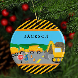 Niedlicher Junge Baufahrzeug Kinder Weihnachten Keramik Ornament