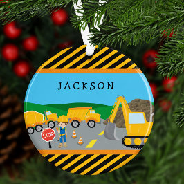 Niedlicher Junge Baufahrzeug Kinder Weihnachten Ornament