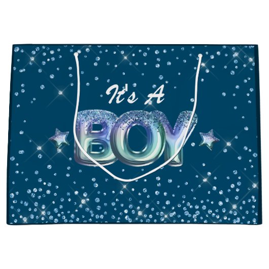 Niedlicher Junge Dusche blaue Glitzer Sternengefäl Große Geschenktüte (Vorderseite)